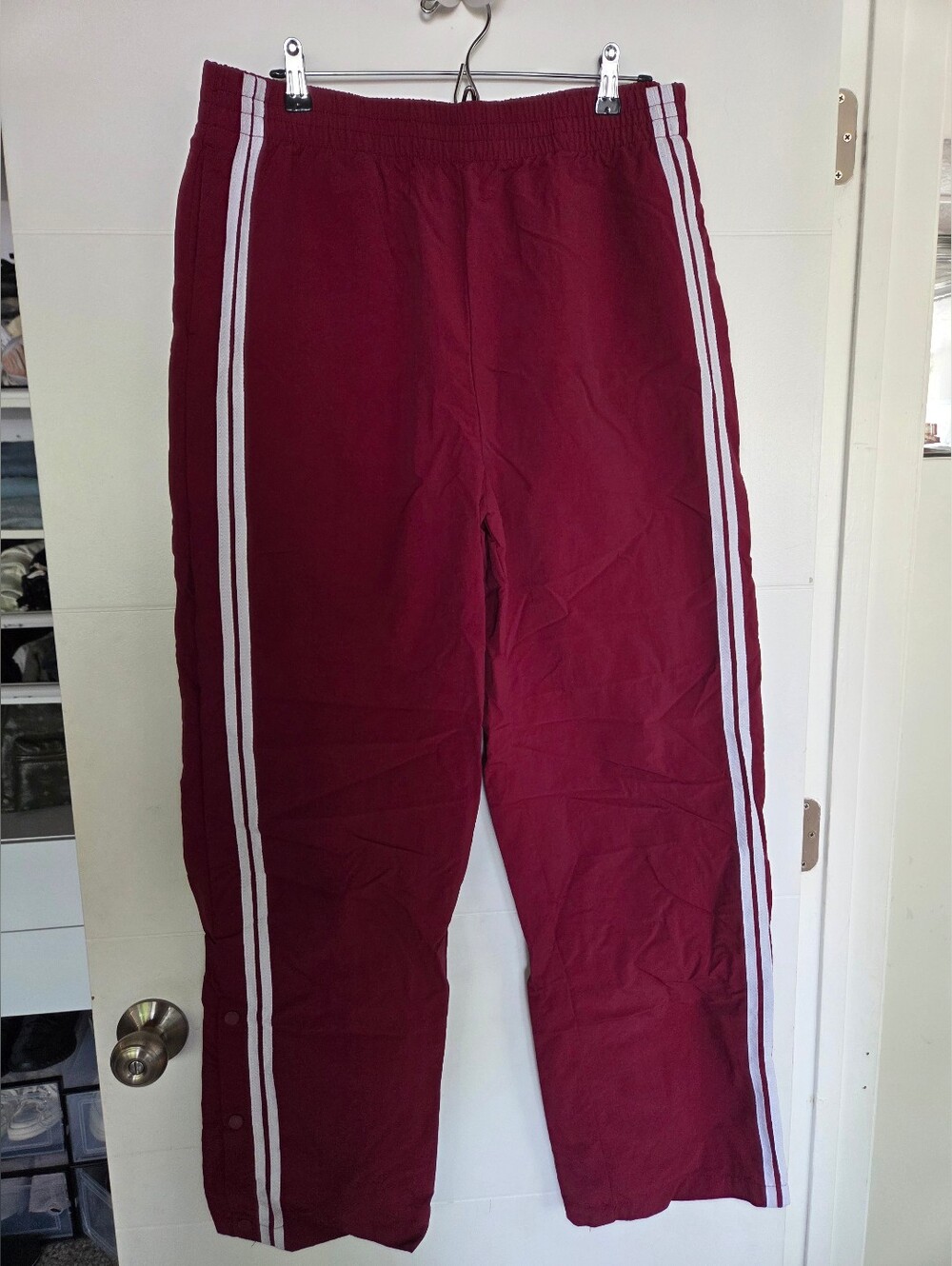 Maroon Track Pants with White Side Stripes